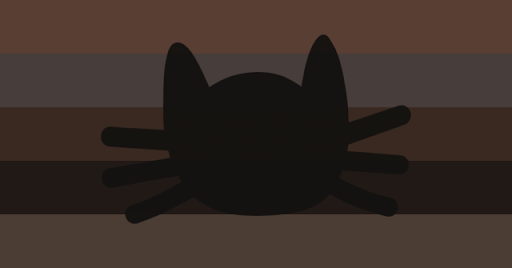 The darkpermic pride flag. It has 5 stripes. From top to bottom the colors are light brown, grey, brown, dark brown, and greyish-brown. There's a black catgender symbol in the middle.