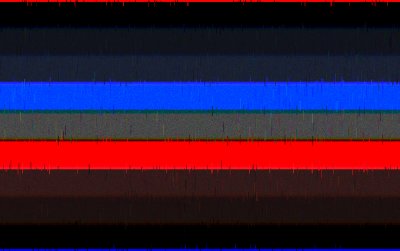 A flag with 9 equal horizontal stripes and a static overlap on top. The colors are black to blue, grey in the middle, and then red to black.