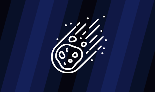 A flag with 13 diagnol stripes and symmetrical colors. The colors are a grandiet of dark blue to light blue to dark blue again. There's a white outline of a meteor falling.