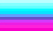 A flag with 7 horizontal stripes, the middle on is thicker than the rest. The colors are symmetrical, they are a grandiet of brown to brown-ish white. There's a square with a black symbol in the center. The black symbol is the number 4 with a curved end at the top.