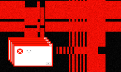 A flag with red and black pixals and lines. It has 4 error pop-ups on the bottom left.