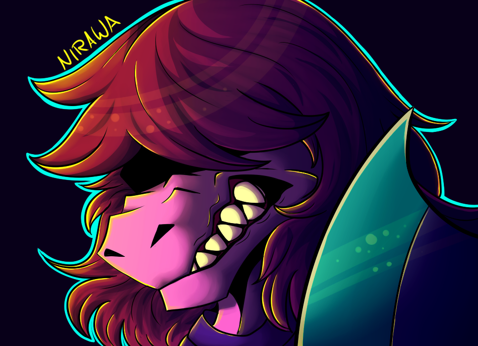A headshot of Susie snarling.